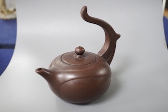 A Yixing teapot and a Japanese pottery figural brush washer 11cm